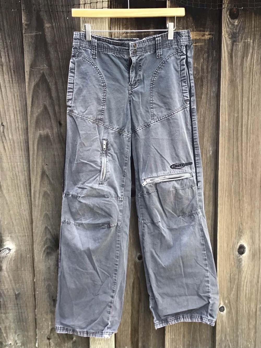 Iets Frans Grey Ripstop Cargo Parachute Pants Womens Small Wide Leg Y2K